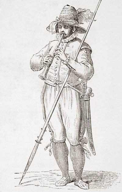 Italiensk bonde som spiller dulzaina, etter et verk fra 1500-tallet av Cesare Vecellio, fra 