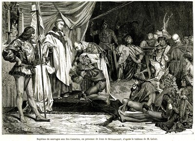 Jean de Bethencourt, normannisk gentleman, baron de Saint Martin le Gaillard, erobret og kristnet Kanariøyene i januar 1405, fra magasinet "Sur terre et sur mer"" nr. 28, 8. januar av Unbekannter Künstler