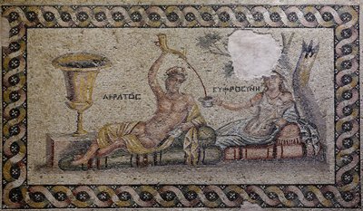 Kratos (Cratos) og Euphrosyne (Euthymia) - Mosaikk, Akratos og Euphrosyne, Zeugma Mosaikkmuseum, Gaziantep, Sørøst-Anatolia-regionen, Anatolia, Tyrkia, Asia av Unbekannter Künstler