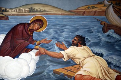 Kykkos kloster, Kypros. Fresco. Jomfru Maria redder en forliste sjømann, 20150510, Pedoulas, Kypros av Unbekannt
