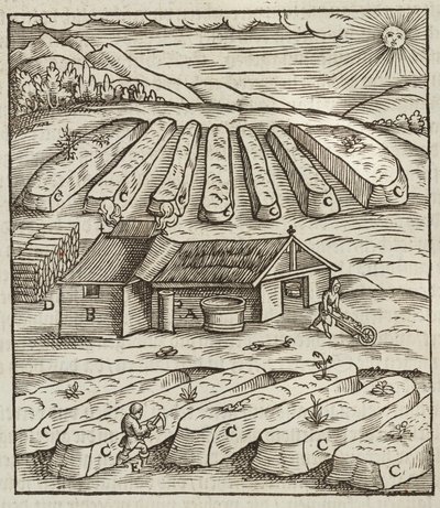 Tilberedning av salpeter - Gravering hentet fra Description des ores et des main methods de exploitation miniere, av Lazarus Ecker av Unbekannt