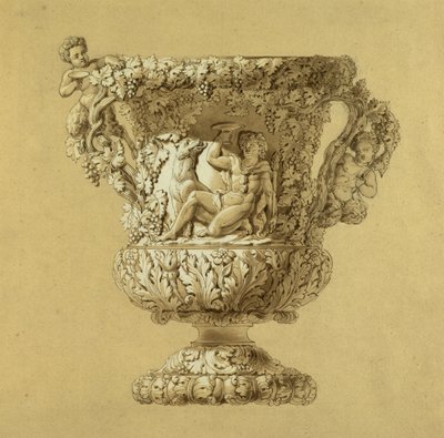 Stor kanne med vin. Sepia akvarelltegning av Charles Nicolas Odiot (Charles-Nicolas Odiot (1789-1868), ca. 1834. av Unbekannt