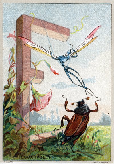 Bokstaven E som Escarpolette. Mr. Mariniers kunstneriske alfabet. Redigert av Henry Sicard, sent på 1800-tallet. Reklamekromolitografier for produkter som selges i apotek. Mål: 12,5 x 9 cm av Unbekannt