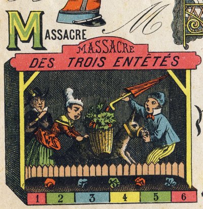 Bokstaven M . Gravering i "ABC Toys". Epinal avbildning i kromolitografi, ca 1890. Lite hefte på 8 sider. Mål: 195x135mm, beregnet for å motta en annonse i 4. omslag. Brukes hjemme, den tilbyr en berømt abecedary og en liten lesemetode. av Unbekannt