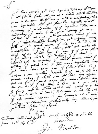 Brev fra Sir Isaac Newton til William Briggs, M.D., skrevet fra Trinity College, Cambridge, 20. juni av Unbekannt