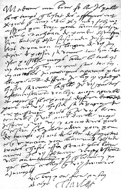 Brev, på fransk, fra keiser Charles V. til sin svigerdatter, dronning Mary I av England, som uttrykker sitt ønske om å se sin sønn kong Philip, hennes ektemann, for å rådføre seg med ham om saker, og uttrykke beklagelse for nødvendigheten av å frata henne  av Unbekannt