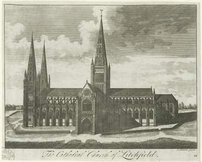 Lichfield Cathedral - South View: gravering og [?1700-tallet] av Unbekannt
