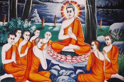 Life of the Buddha Questioning Buddha trente sine disipler i kunsten å spørre, Siem Reap, Kambodsja av Unbekannt