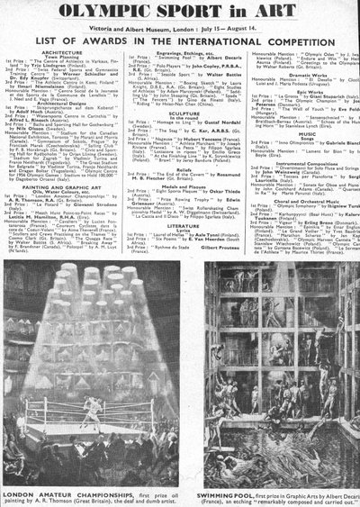 Liste over vinnere av priser for arkitektur, kunst, skulptur, litteratur, drama og musikk ved OL i London 1948 (litho) av Unbekannt