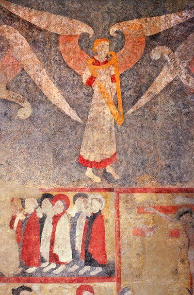 Loire Atlantique N* 080 - St-Sulpice des Landes - Eglise dit du "old bourg"" - veggmalerier fra 1400-tallet - Hvelvets engel som spiller "rebec"" (fiol) av Unbekannt