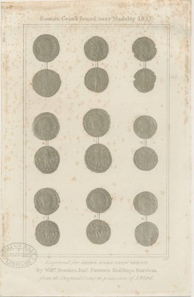 Madeley - romerske mynter: gravering, nd [c 1817] av Unbekannt