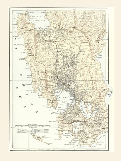 Kart over Manila, Filippinene og krigssetet under den spansk-amerikanske krigen i 1898. av Unbekannt