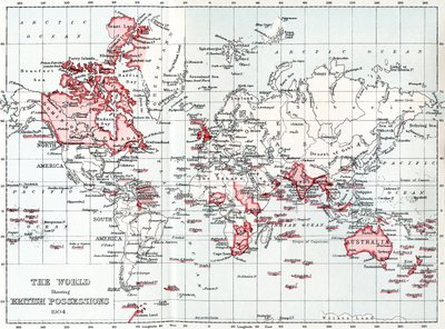 Kart over verden som viser britiske eiendeler i 1904. av Unbekannt