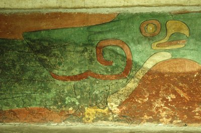 Mexico, Mexico City, Teotihuacan (1. århundre e.Kr.), Jaguars tempel, freskomaleri av papegøye av Unbekannt
