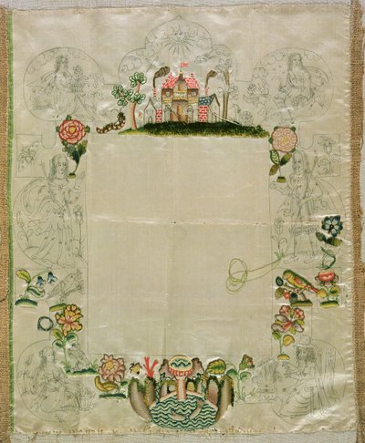 Speilramme, uferdig broderi i farget silke, midten av 1600-tallet av Unbekannt