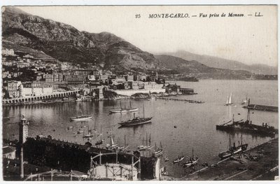 Monte Carlo (Monte-Carlo): Utsikt over byen tatt fra Monaco - Postkort slutten av 1800- og 1900-tallet av William M. Timlin