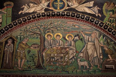 Mosaikk fra Det gamle testamente "Isaks offer". Basilikaen San Vitale. 600-tallet, Ravenna, Italia. UNESCO av Unbekannt