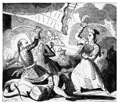 Mrs Ching med et sverd, ca. 1810 (gravering) av Unbekannter Künstler