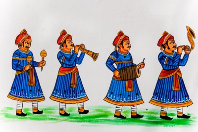 Veggmaleri i gamlebyen, Udaipur, Udaipur, Rajasthan, India, Asia (bilde) av Unbekannter Künstler