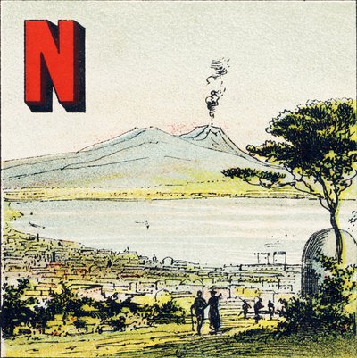 N: Napoli. Storslått by, som ligger sør i Italia - Gravering hentet fra Geografisk alfabet. Guerin-Muller et Cie, forlag, Paris av Unbekannt