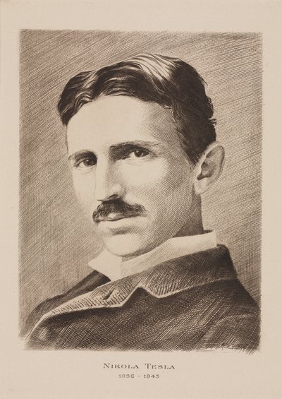 Nikola Tesla , kroatisk født serbisk ingeniør, fysiker og oppfinner, ca 1885 av Unbekannt