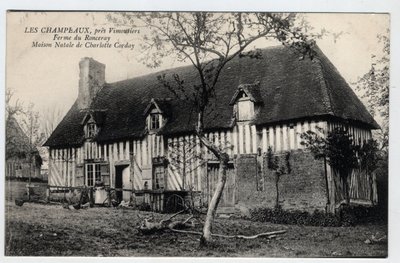 Normandie, Orne (61), Les Champeaux: utsikt over gården Ronceray, hjemmet til Charlotte Corday (1768-1793) - Postkort sent på 1800-tallet - begynnelsen av 1900-tallet av William M. Timlin