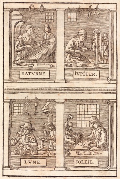 Gullsmed og alkymistiske symboler: Saturn og bly, Jupiter og tinn, Måne og sølv, Sol og gull - Gullsmeder og sølvsmeder Alkymistisk symbolikk av Unbekannt