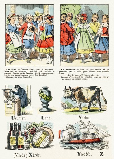 Side 8 - le bal kostyme, la ronde - Child Entertainment Alphabet ca. 1890 (litografi) av Unbekannt