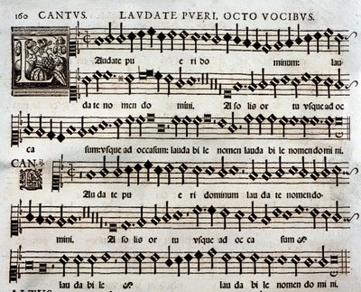 Side med partitur av Laudate Pueri Psalm med 8 stemmer av Thomas Luis de Victoria av Unbekannter Künstler