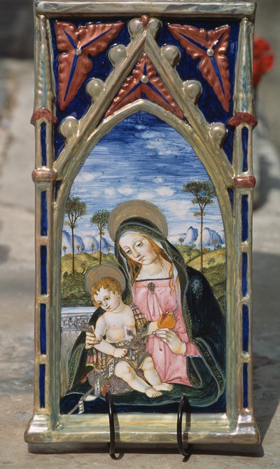 Malte keramiske fliser som viser Madonna og barn, Gualdo Tadino, Umbria, Italia av William M. Timlin