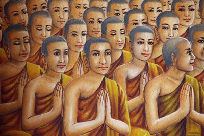 Maleri som viser munker (lytter til Buddha) Udong Cambodge av Unbekannt