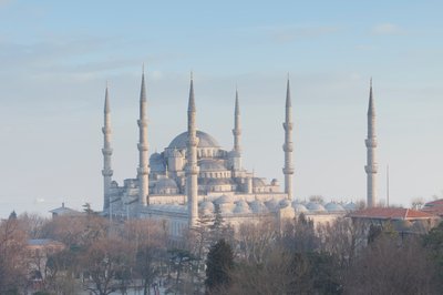 Panoramautsikt over den blå moskeen like før solnedgang, Istanbul, Tyrkia (bilde) av Unbekannter Künstler