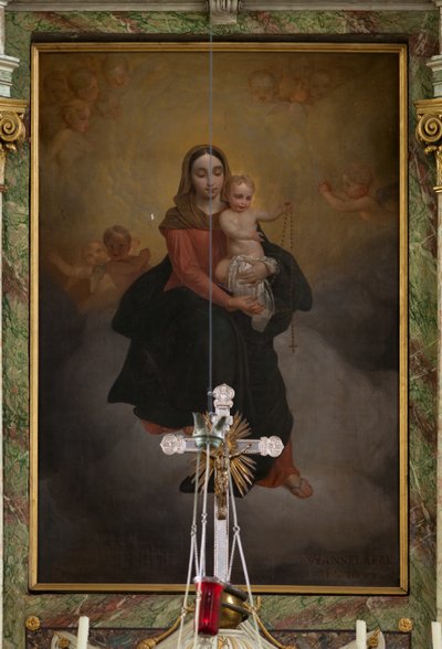 Sognekirke (Sint-Machutuskerk Wannegem). Interiør. Høyalteret. Maleri. Signert Van Lanselaere 1844. av Unbekannter Künstler