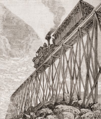 Del av en fire kilometer lang jernbane i New Hampshire, USA, bygget for rekreasjonsturer og for passasjerer å nyte panoramautsikt, ca. 1880, fra 
