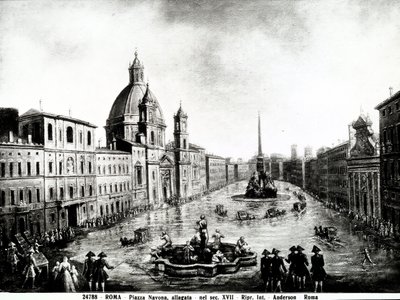 Piazza Navona i Roma, skriv ut 1600-tallshus i Roma av Unbekannt