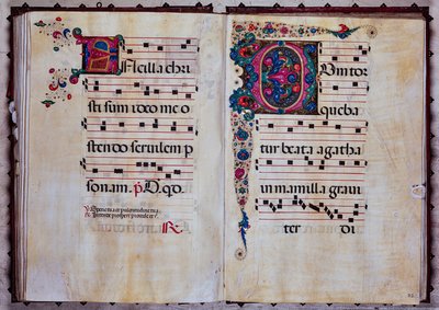 Piccolomini bibliotek: korbok, cod.12.N, ff. 92v-93r med "Foliated initial", av Venturino Mercati. av Unbekannter Künstler