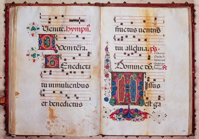 Piccolomini bibliotek: korbok, cod.13.O, ff. 59v-60r med "Foliated initial", av Venturino Mercati. av Unbekannter Künstler