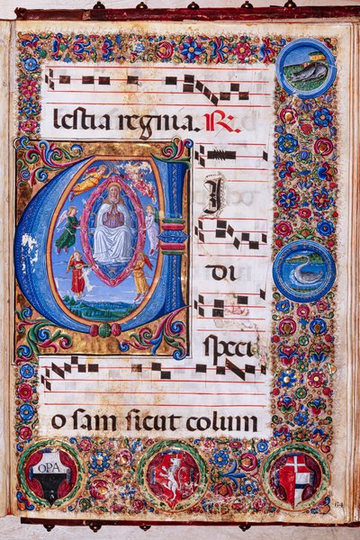 Piccolomini bibliotek: Korbok, torsk. 15.Q., ff. 64r med "Assumption of the Virgin", av Guidoccio Cozzarelli og Bernardino Cignoni. av Unbekannter Künstler