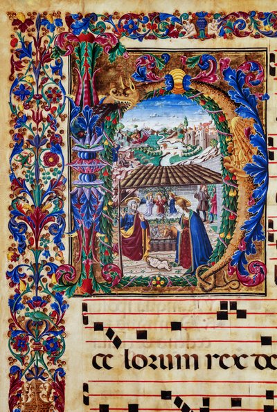 Piccolomini bibliotek: korbok, torsk. 2.B, ff. 5v med "Nativity", av florentinsk illuminator. Detalj. av Unbekannter Künstler