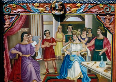 Bildedekor på siciliansk vogn som viser romersk matrone, Sicilia, Italia, detalj av William M. Timlin