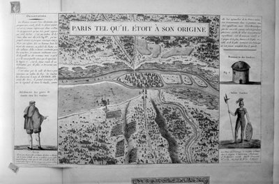 Plan for Paris på gallernes tid: "Paris, slik det var ved sin opprinnelse" (Lutece) - gravering. av Unbekannt