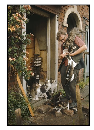 Portrett av George Seale, eksentrisk engelskmann, omgitt av kattene sine av Unbekannter Künstler