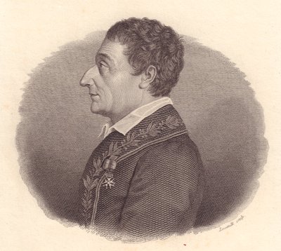 Portrett av den italienske matematikeren og astronomen Joseph-Louis Lagrange, eller Giuseppe Lodovico Lagrangia (1736-1813), kobberstikk av Locatelli fra medalje av William M. Timlin