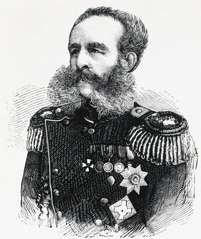 Portrett av prins Dmitrij Ivanovich Sviatopolk-Mirsky (1825-1899), russisk general, gravering av William M. Timlin