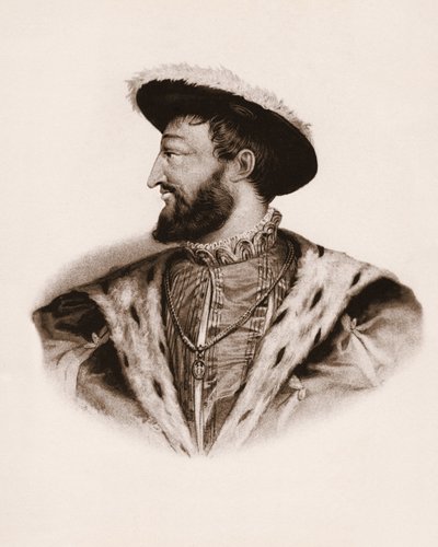 Portrett av Frankrikes konge Frans I (1494–1547) Gravering fra 1800-tallet av Unbekannter Künstler