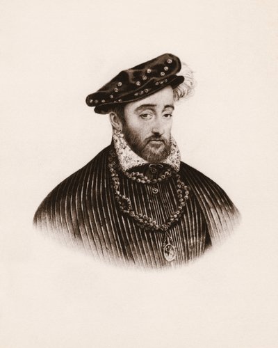 Portrett av kongen av Frankrike, Henrik II (1519–1559), gravering fra 1800-tallet av Unbekannter Künstler
