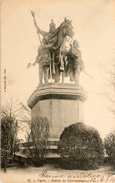 Postkort/Statue av Karl den Store/Paris/Seine/Ile de France/Frankrike av William M. Timlin