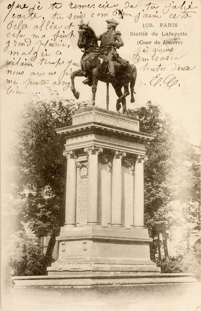 Postkort/statue av Lafayette/Court of the Louvre/Paris/Seine/Ile de France/Frankrike av William M. Timlin