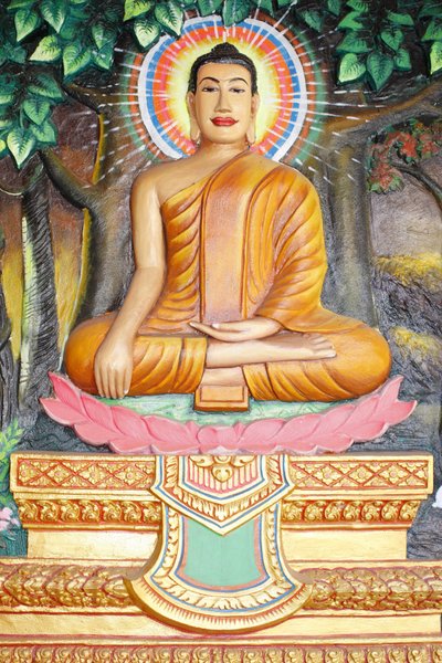 Preah Prom Rath MonasteryLife of the BuddhaMeditasjon på en lotusblomst Buddha vist i jord-rørende posisjon, Siem Reap, Kambodsja av Unbekannt