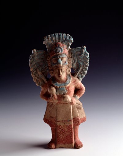 Precolombiansk kunst, Maya-sivilisasjon, sen klassisk periode: statuett av antropomorf leire som representerer en stående figur, har funksjonen som musikkinstrument. fra Nebaj, Quiche, Guatemala. Dim. 21x11 cm Guatemala, Museo Nazionale di Archeologia e av Unbekannt
